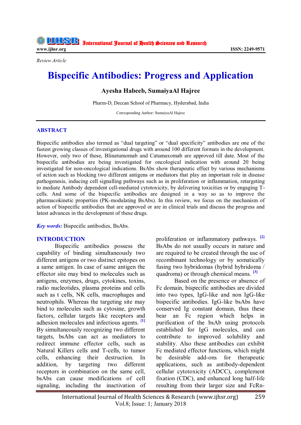 Bispecific Antibodies: Progress and Application