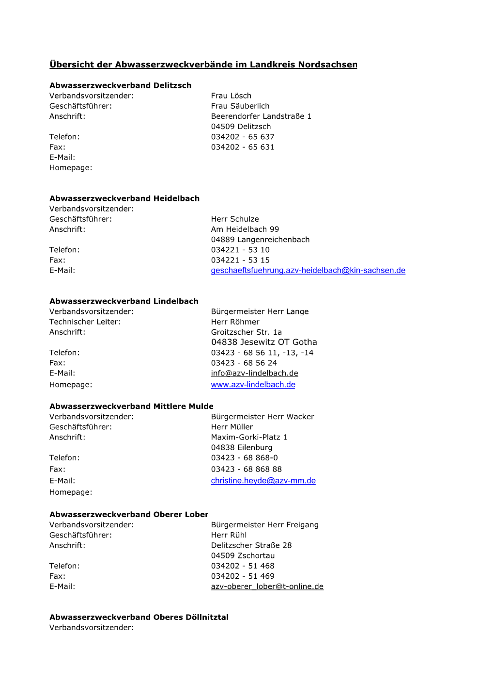 Übersicht Der Abwasserzweckverbände Im Landkreis Nordsachsen