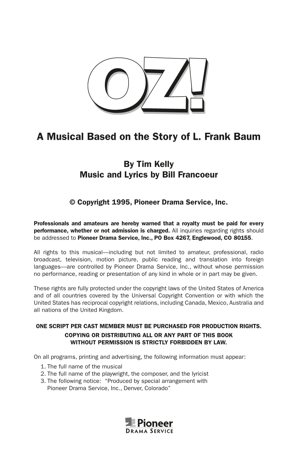 A Musical Based on the Story of L. Frank Baum