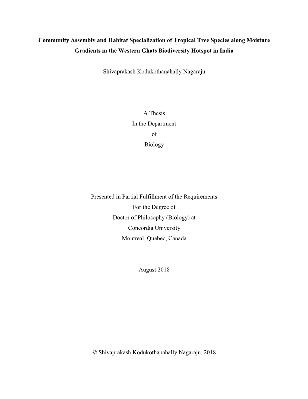 Community Assembly and Habitat Specialization of Tropical Tree Species Along Moisture Gradients in the Western Ghats Biodiversity Hotspot in India