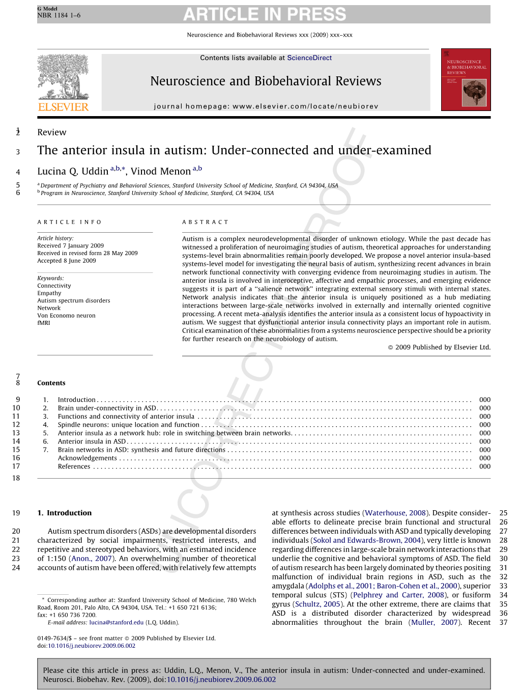 The Anterior Insula in Autism: Under-Connected and Under-Examined