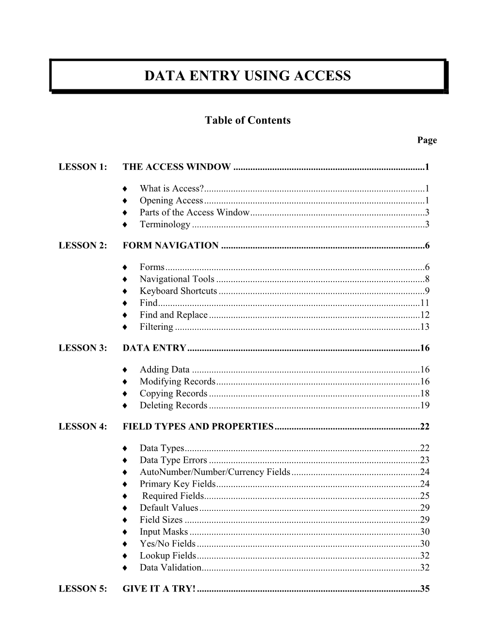 Data Entry Using Access