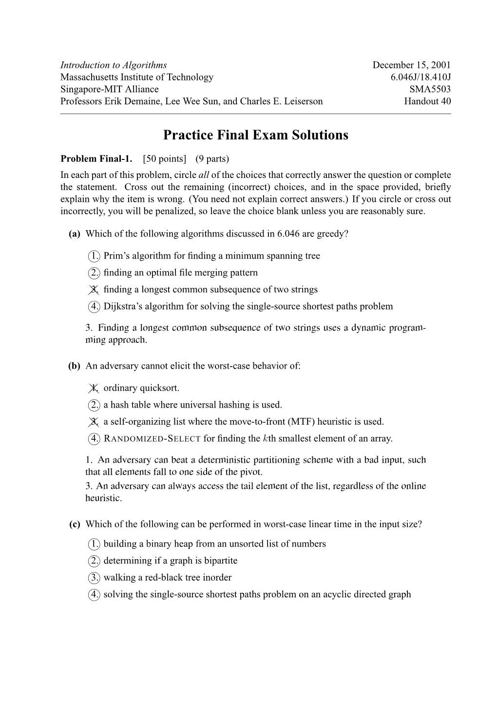 Practice Final Exam Solutions