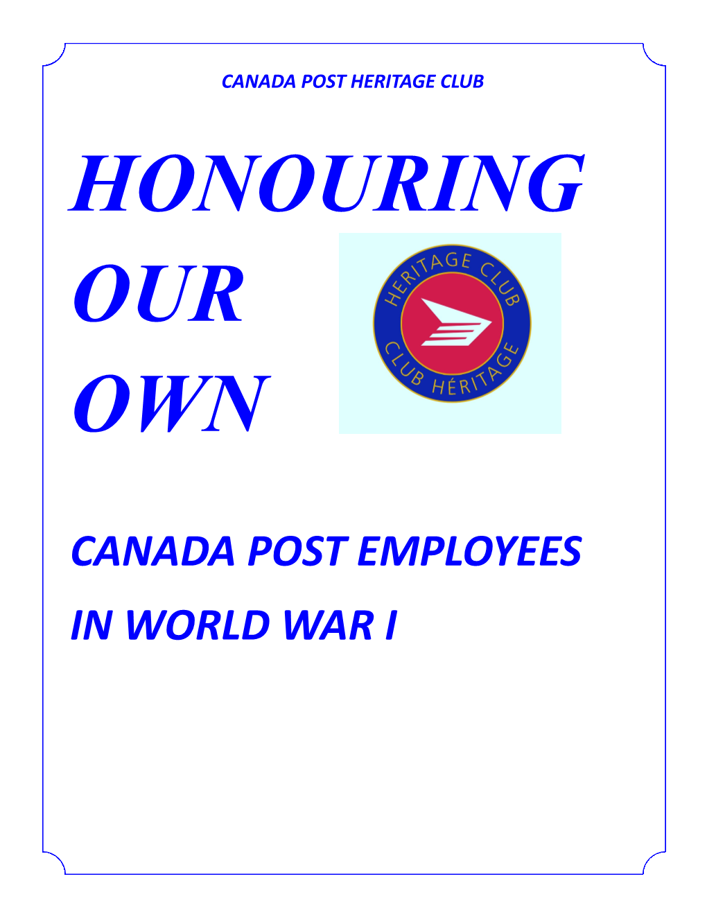 Canada Post Employees in World War I