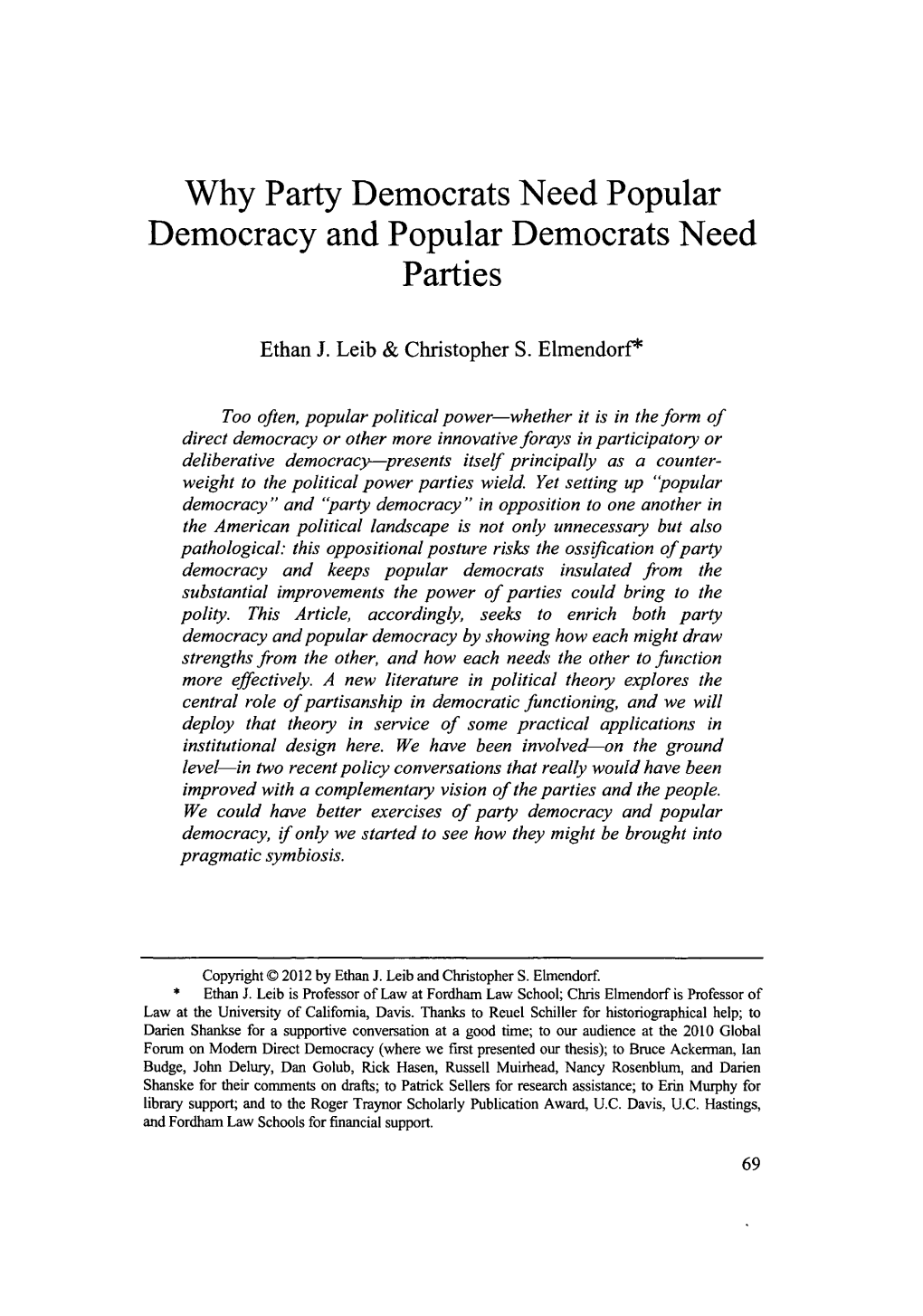 Why Party Democrats Need Popular Democracy and Popular Democrats Need Parties