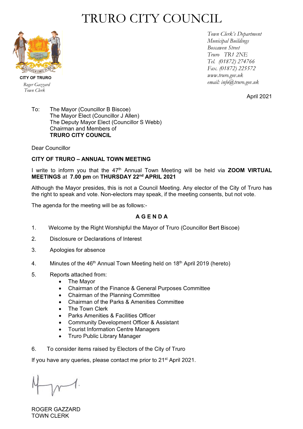 Agenda for the Meeting Will Be As Follows