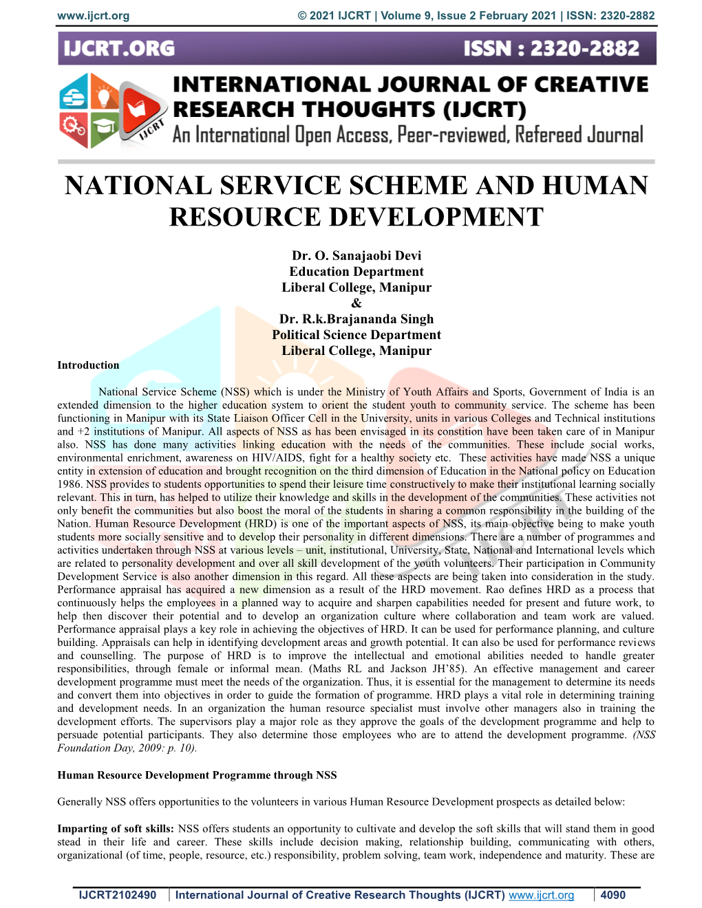National Service Scheme and Human Resource Development