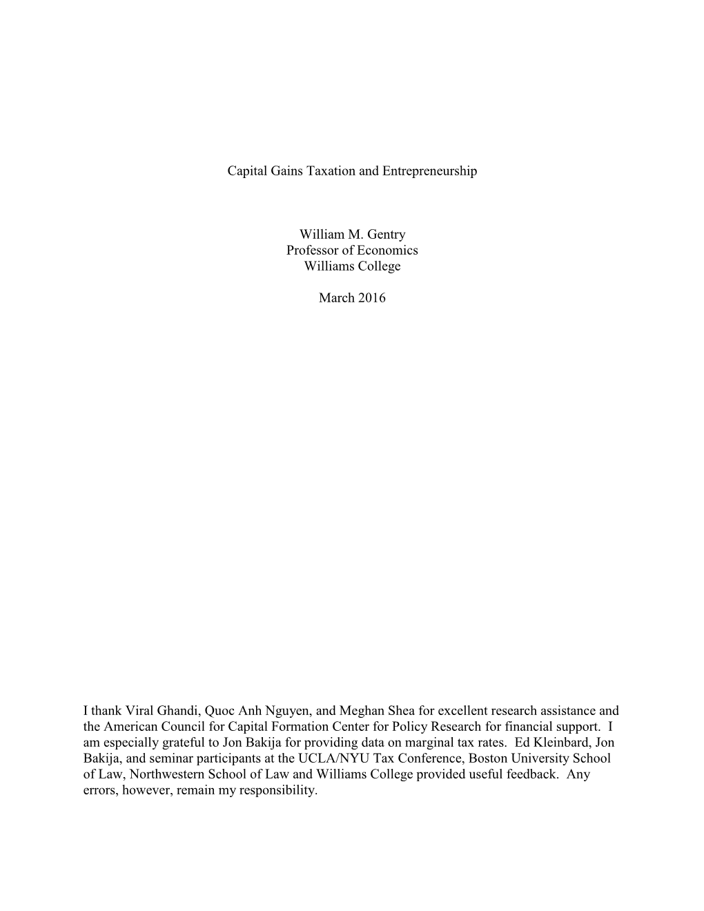 Capital Gains Taxation and Entrepreneurship