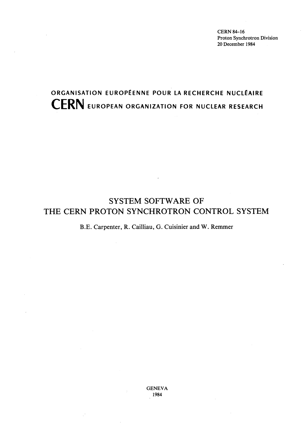 System Software of the Cern Proton Synchrotron Control System