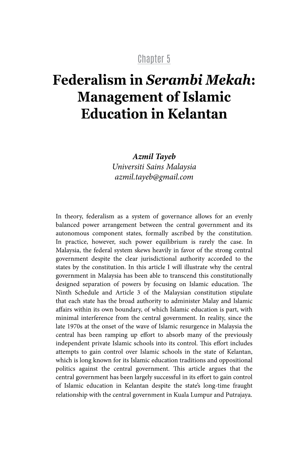 Management of Islamic Education in Kelantan