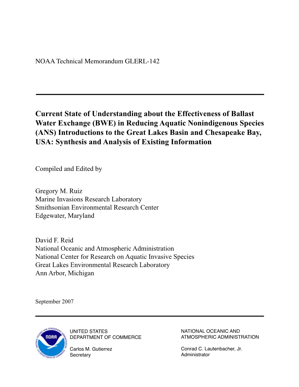 (BWE) in Reducing Aquatic Nonindigenous Species (ANS) Introductions to the Great Lakes Basin and Chesapeake Bay, USA: Synthesis and Analysis of Existing Information