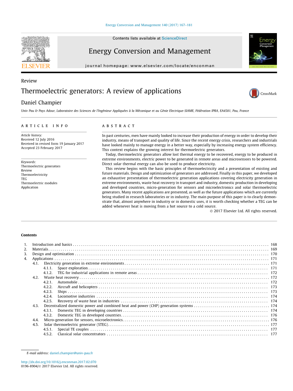 Thermoelectric Generators: a Review of Applications