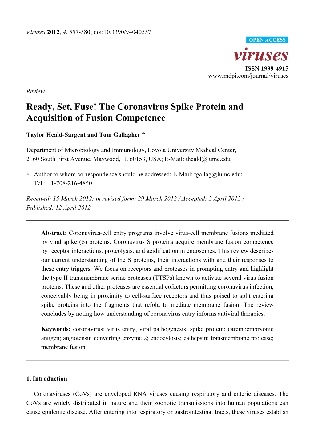 The Coronavirus Spike Protein and Acquisition of Fusion Competence