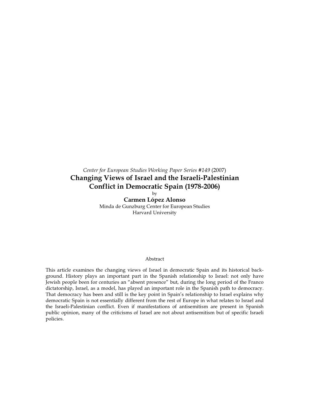 Changing Views of Israel and the Israeli-Palestinian Conflict in Democratic Spain (1978-2006)