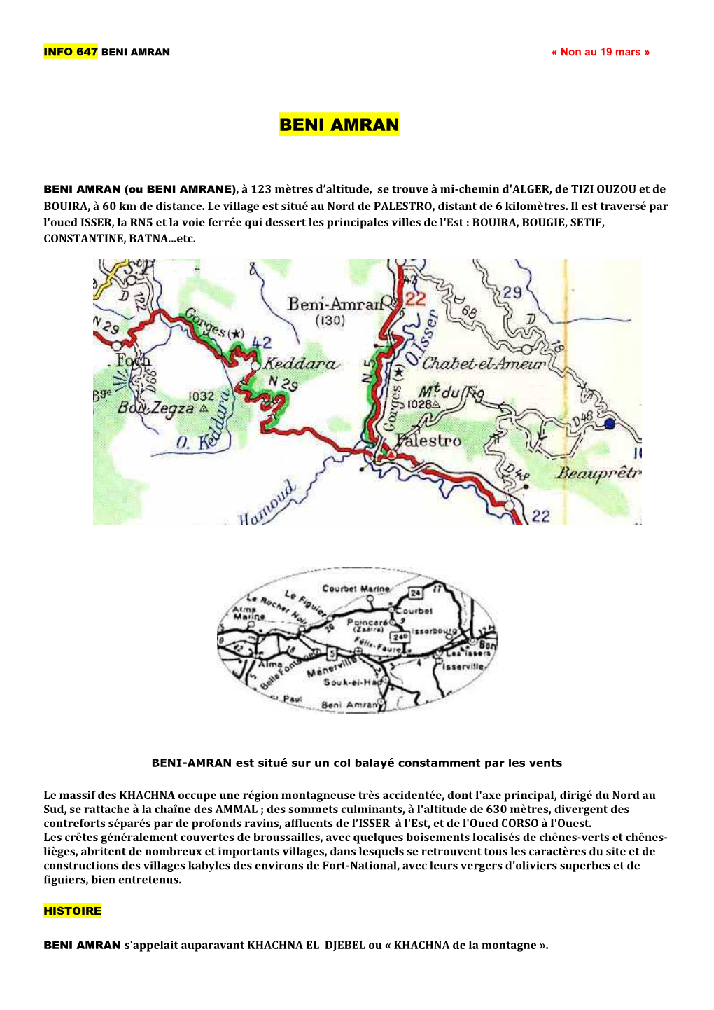 BENI AMRAN « Non Au 19 Mars »