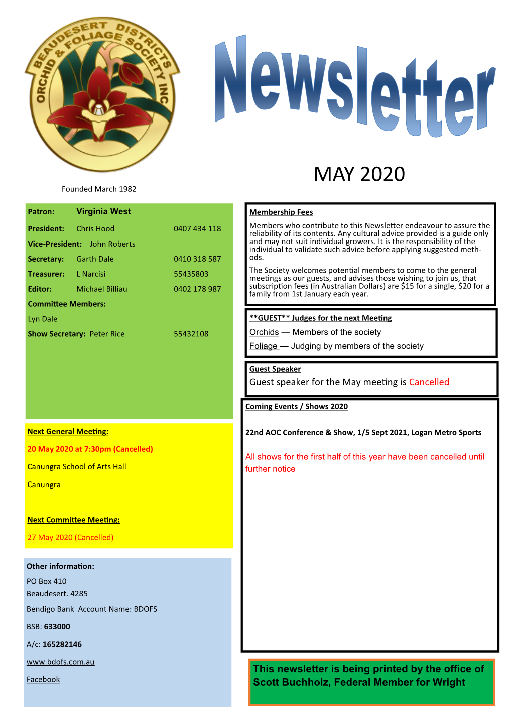 BDOFS Newsletter May 2020