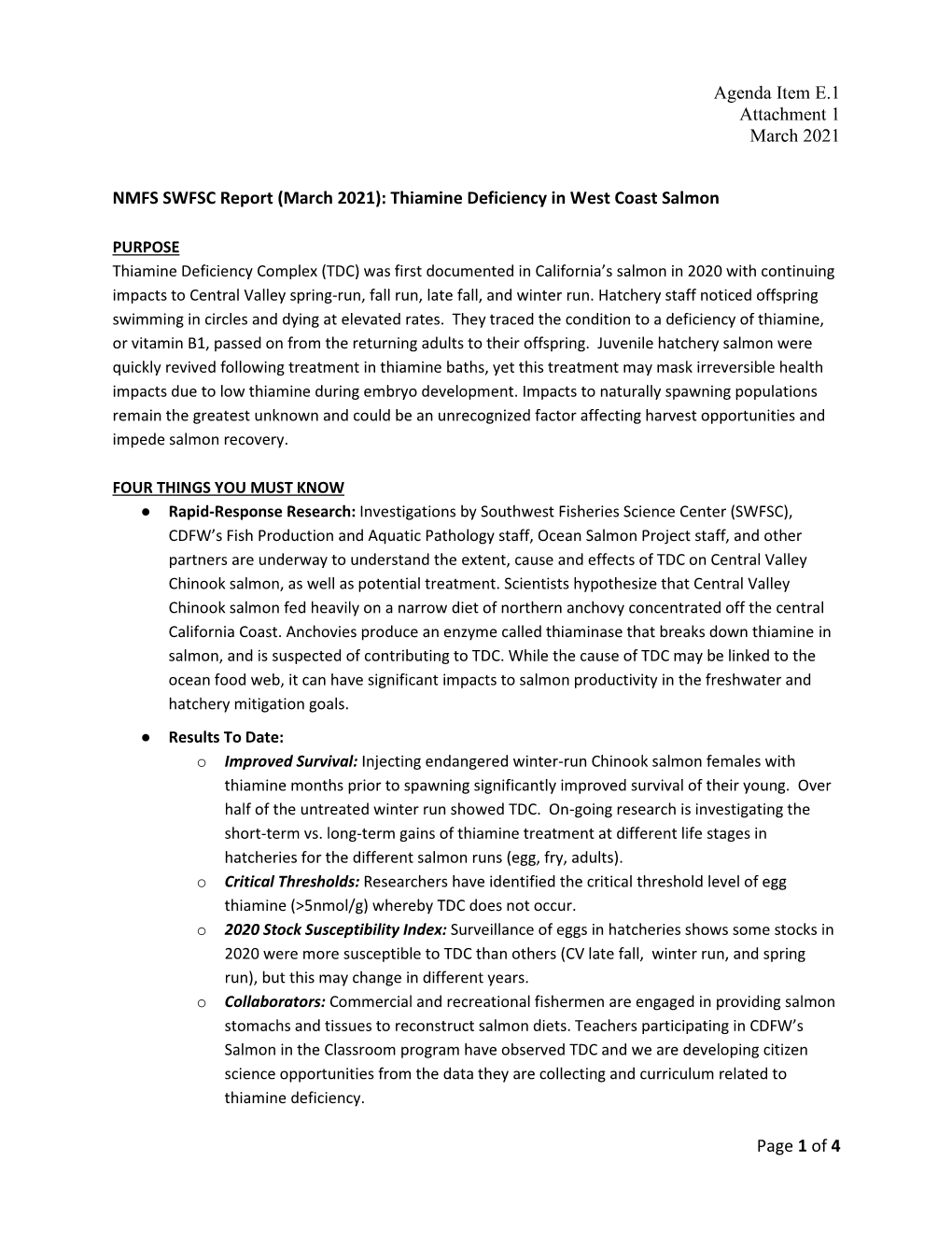 Thiamine Deficiency in West Coast Salmon