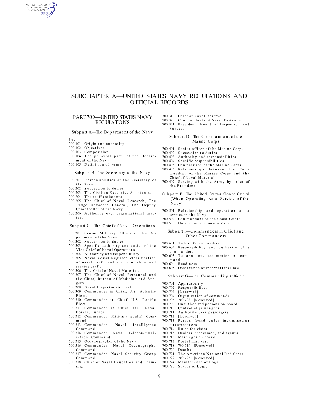 Subchapter A—United States Navy Regulations and Official Records
