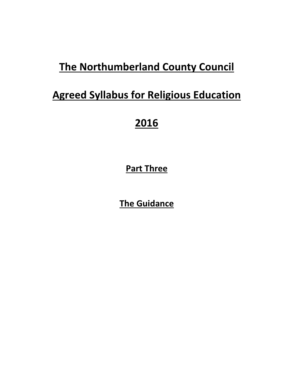 The Northumberland County Council Agreed Syllabus for Religious Education 2016
