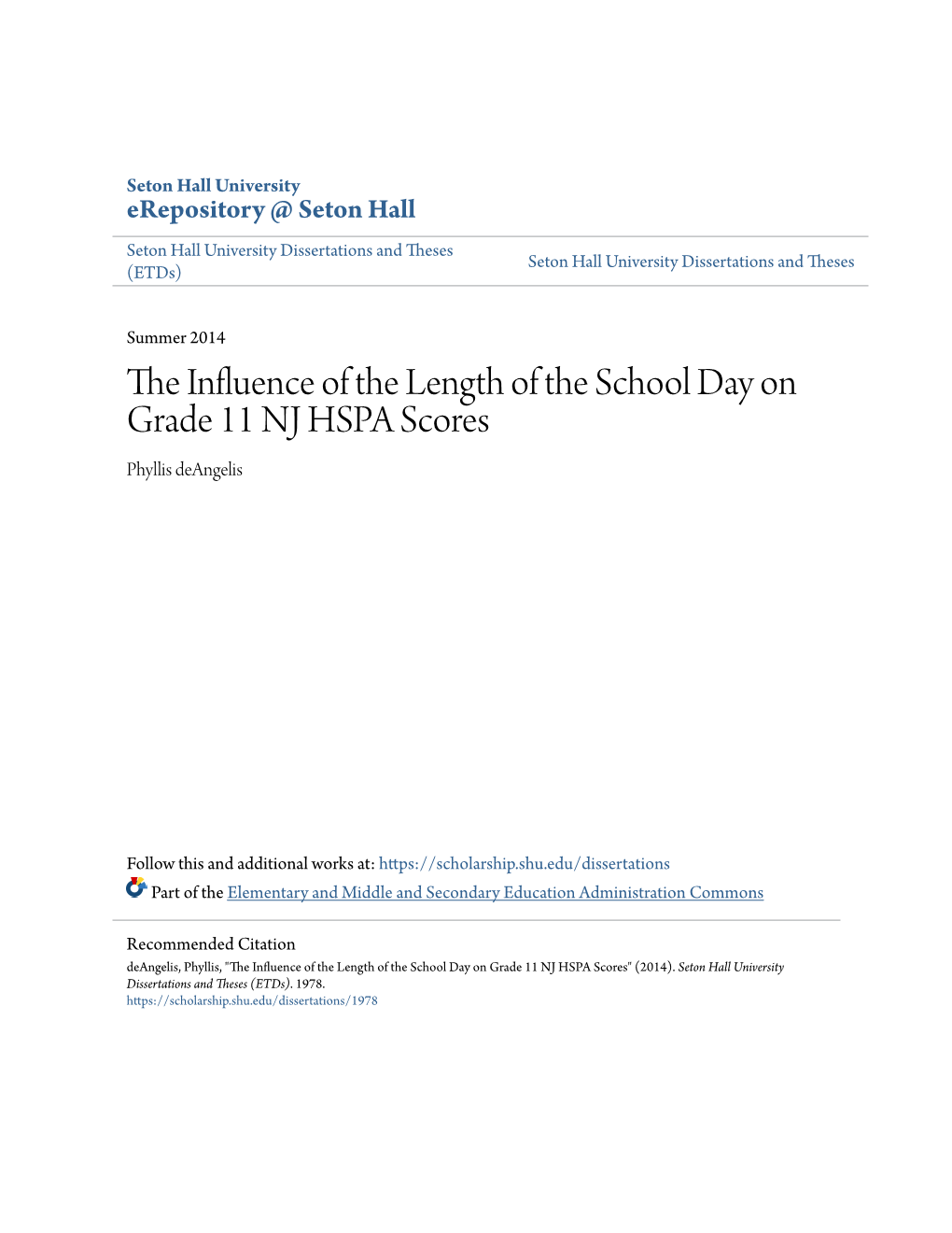 The Influence of the Length of the School Day on Grade 11 Nj Hspa Scores