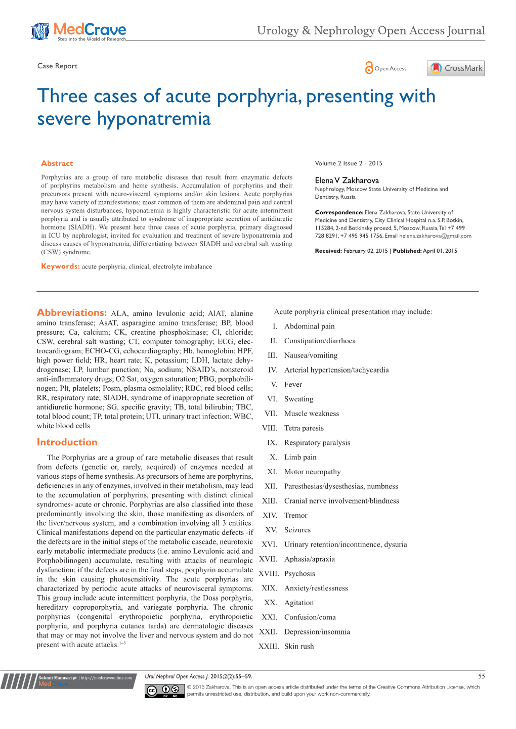 Three Cases of Acute Porphyria, Presenting with Severe Hyponatremia