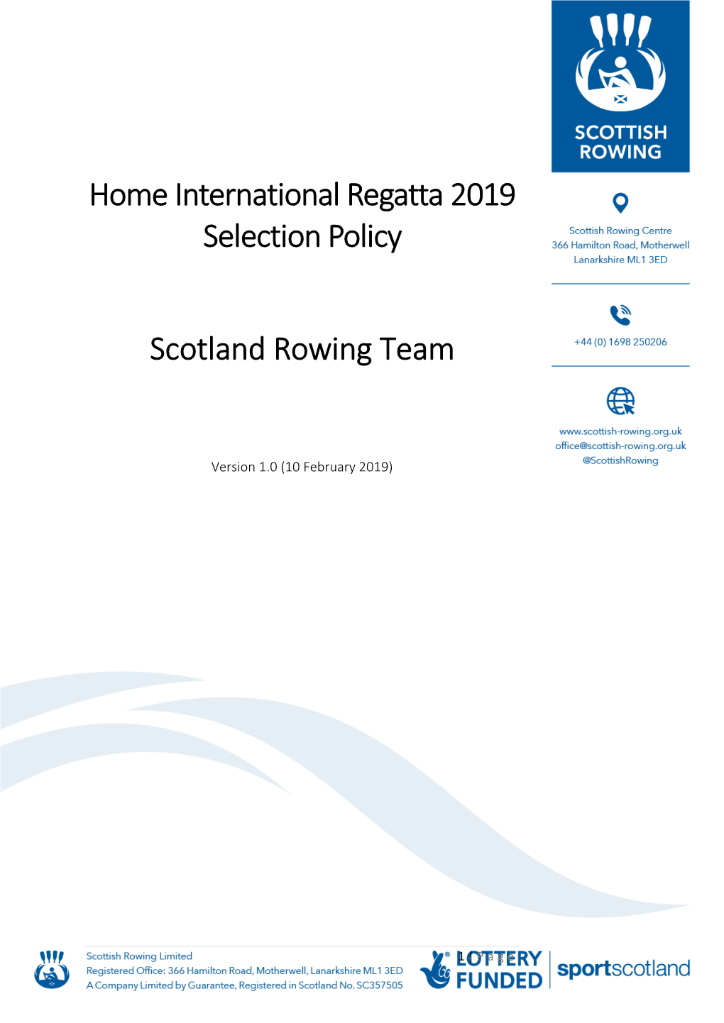 Home International Regatta 2019 Selection Policy Scotland Rowing Team