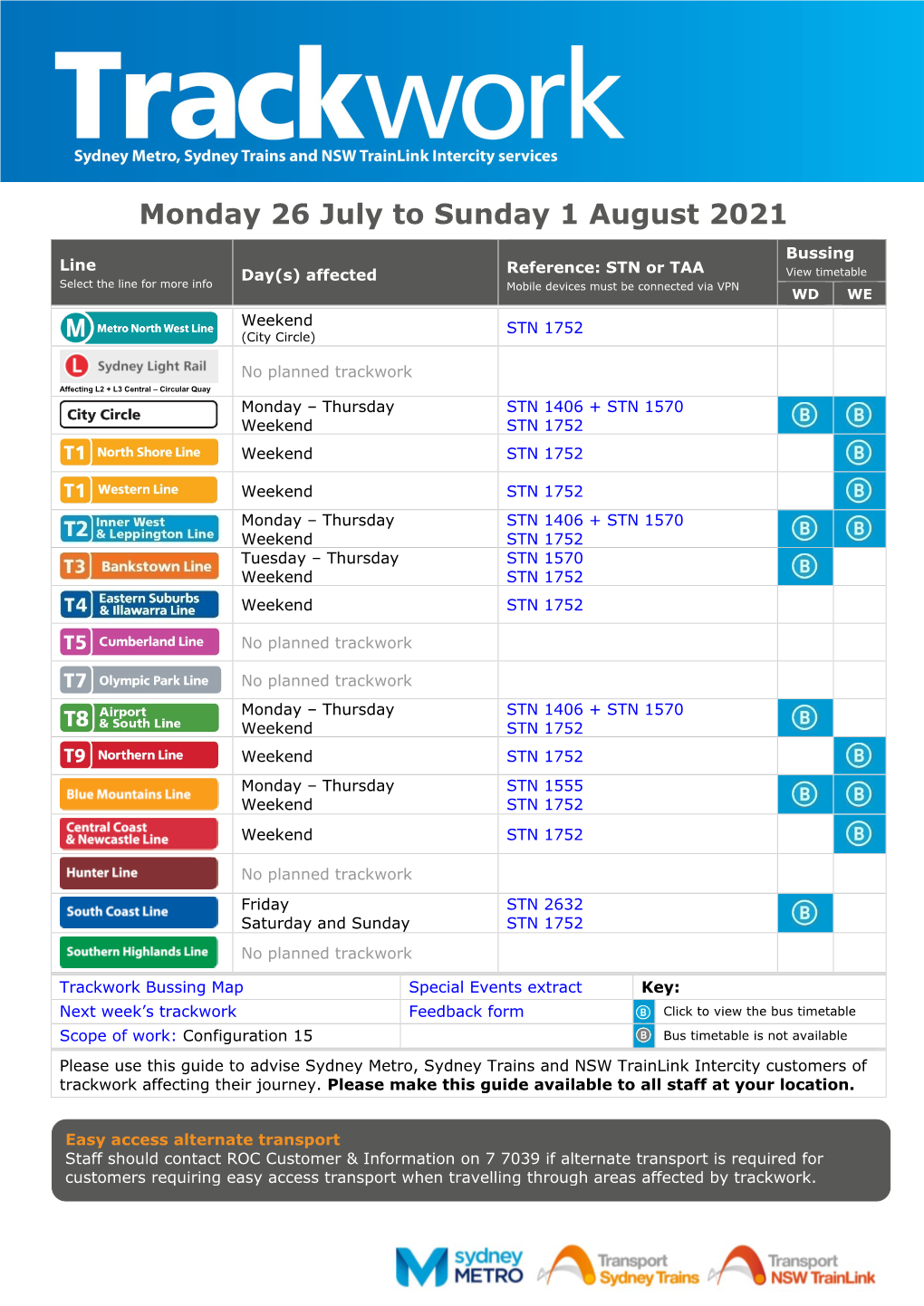 Monday 26 July to Sunday 1 August 2021