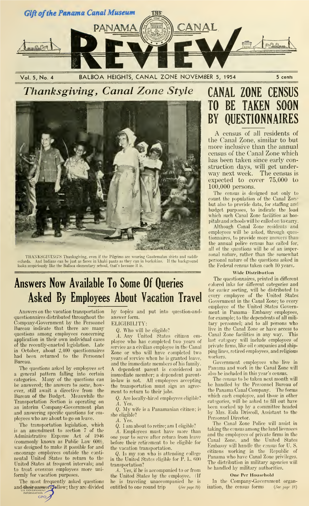 THE PANAMA CANAL REVIEW November 5, 1954