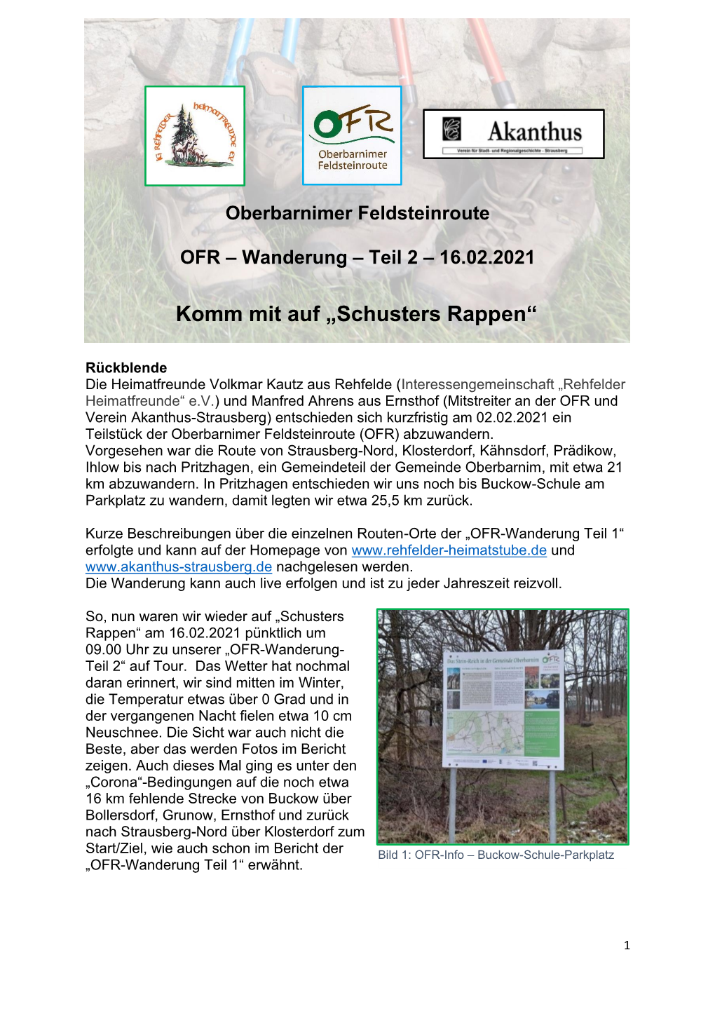 Oberbarnimer Feldsteinroute OFR – Wanderung – Teil 2 – 16.02.2021