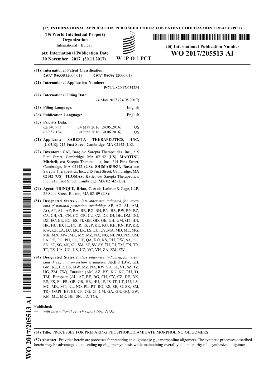 WO 2017/205513 Al 30 November 2017 (30.11.2017) W !P O PCT