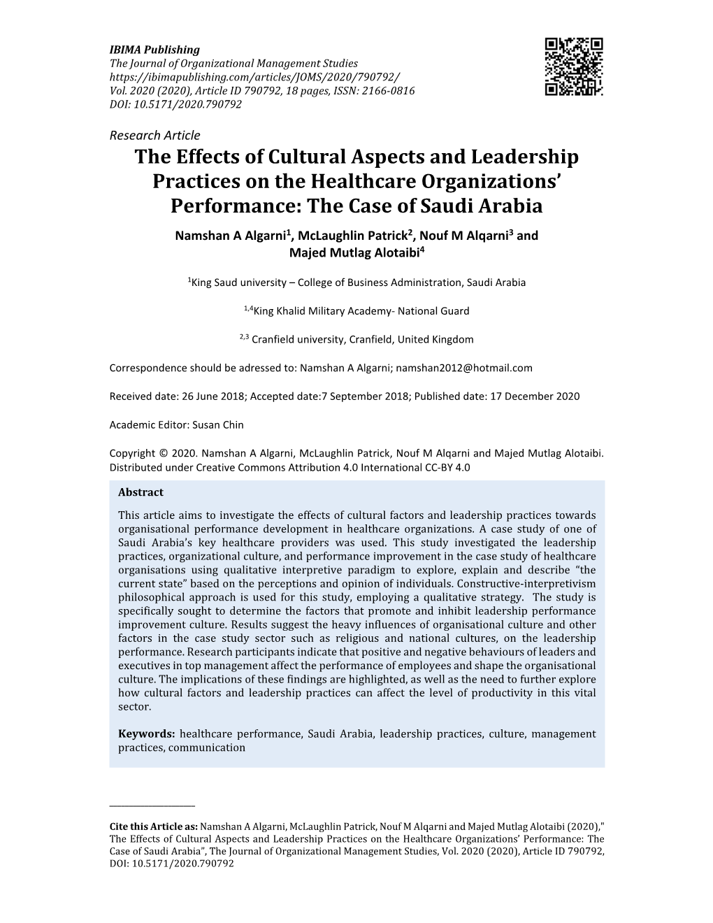 The Effects of Cultural Aspects and Leadership Practices on The