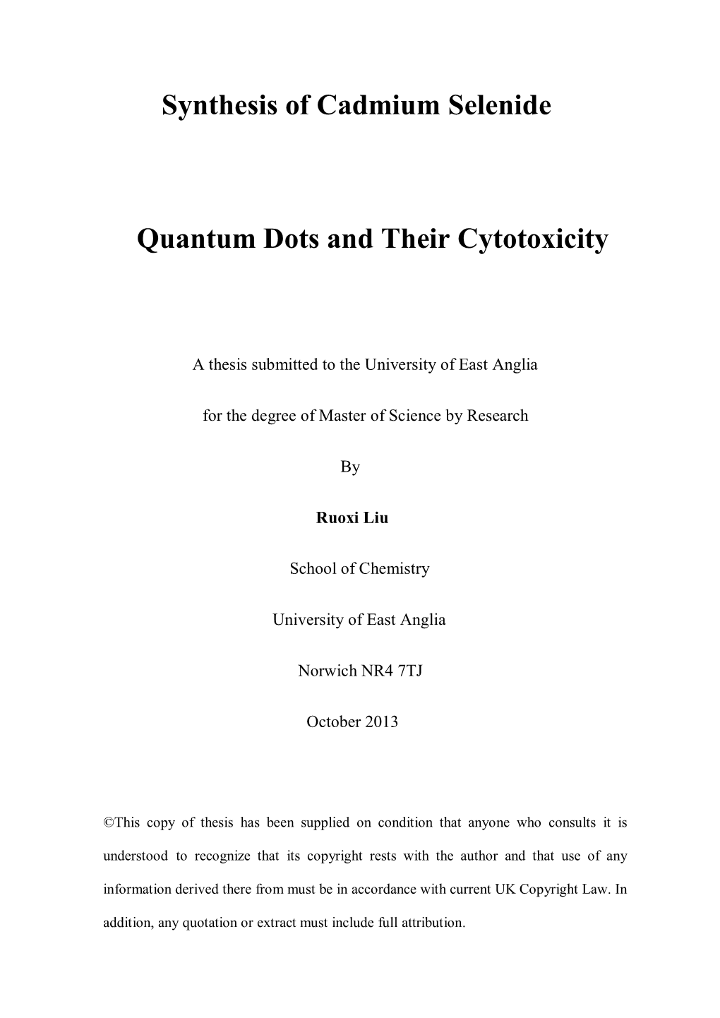 Synthesis of Cadmium Selenide Quantum Dots and Their Cytotoxicity