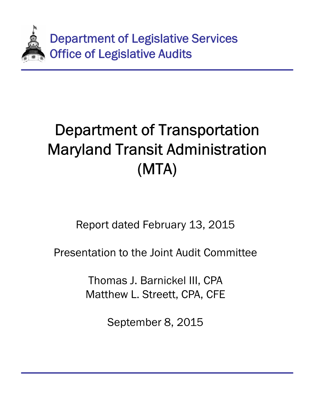 Department of Transportation Maryland Transit Administration (MTA)