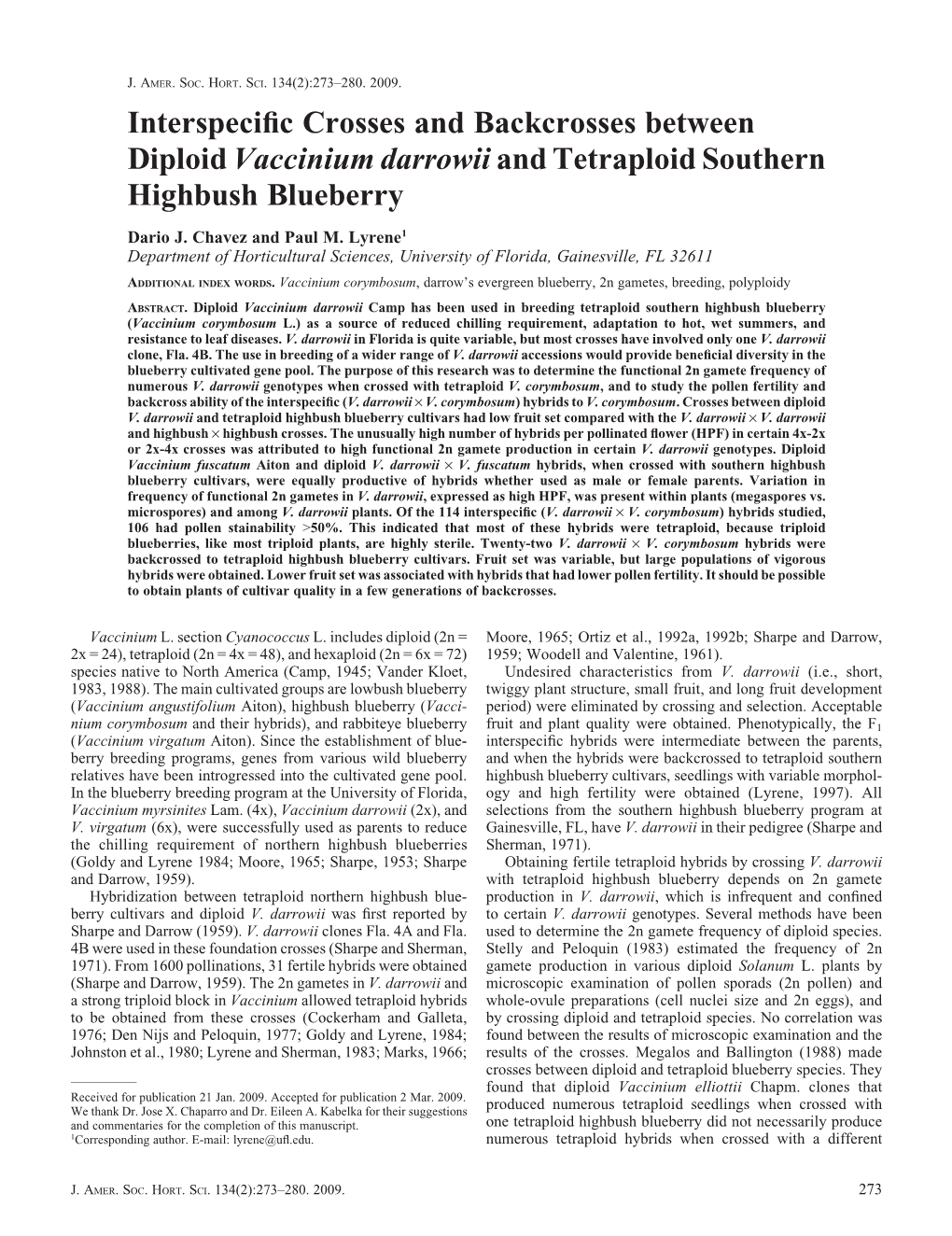 Interspecific Crosses and Backcrosses Between Diploid Vaccinium