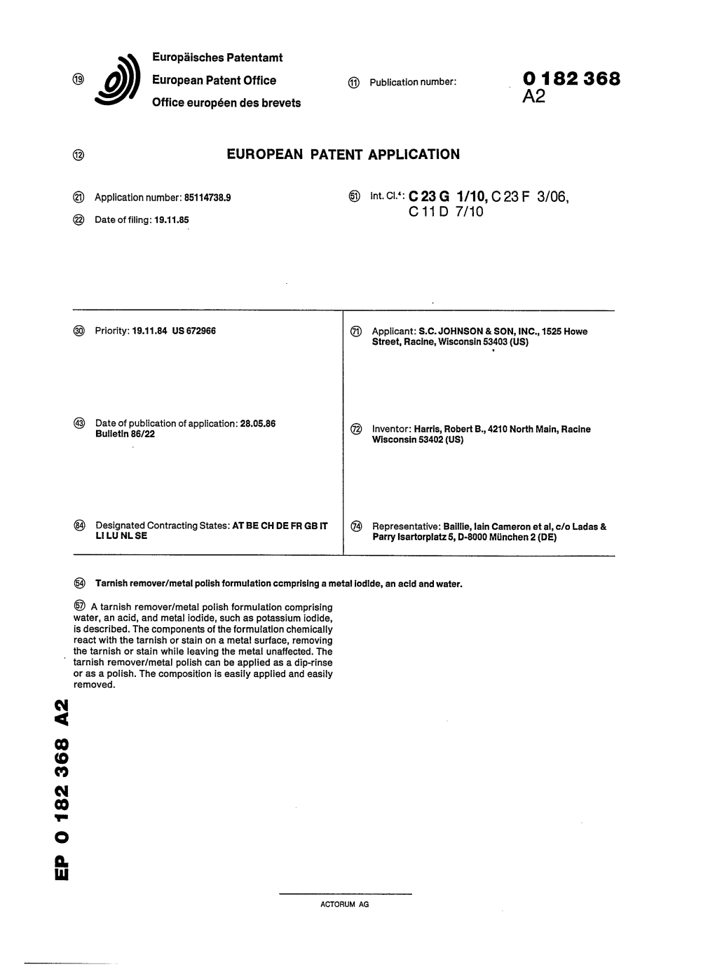 Tarnish Remover/Metal Polish Formulation Comprising a Metal Iodide, an Acid and Water