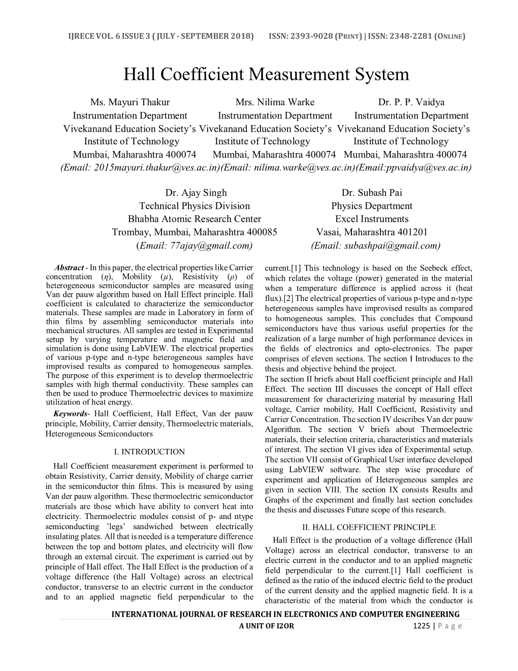 Hall Coefficient Measurement System