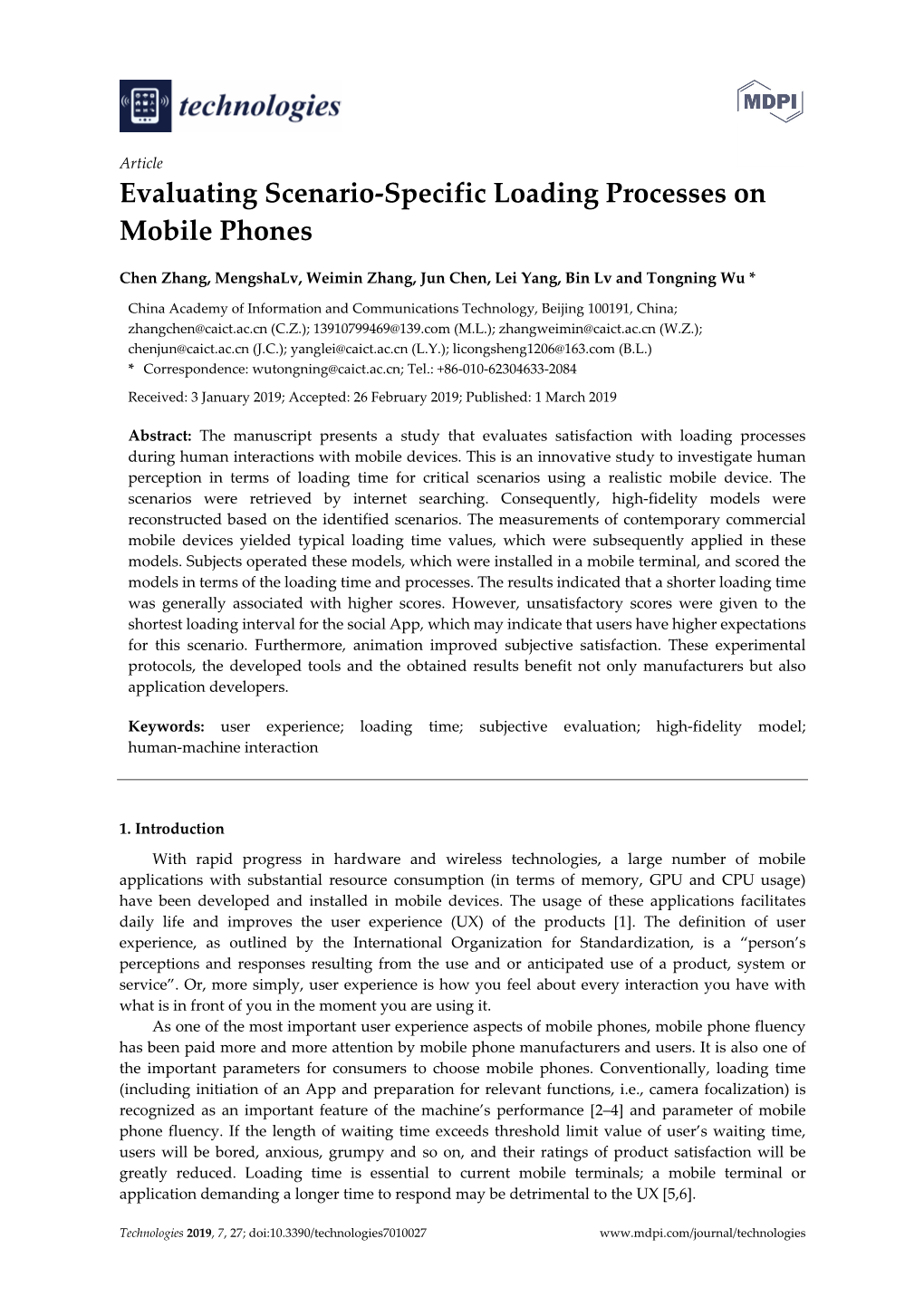 Evaluating Scenario-Specific Loading Processes on Mobile Phones
