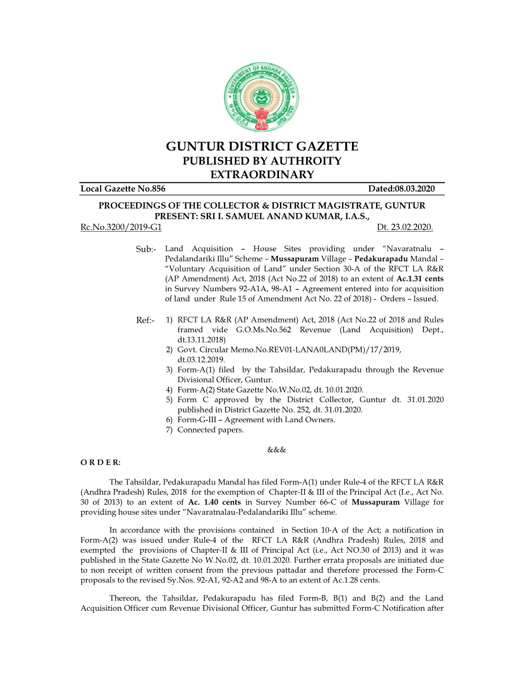 Guntur Distri Guntur District Gazette