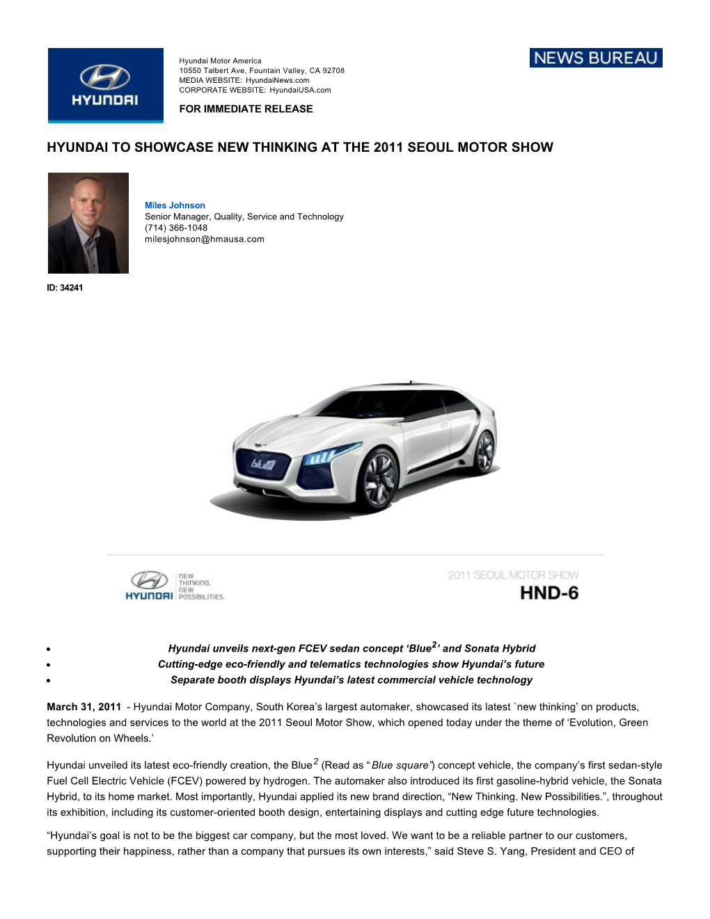 Hyundai to Showcase New Thinking at the 2011 Seoul Motor Show