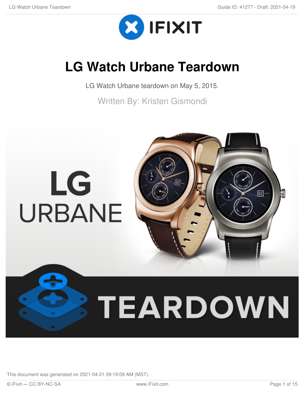 LG Watch Urbane Teardown Guide ID: 41277 - Draft: 2021-04-19