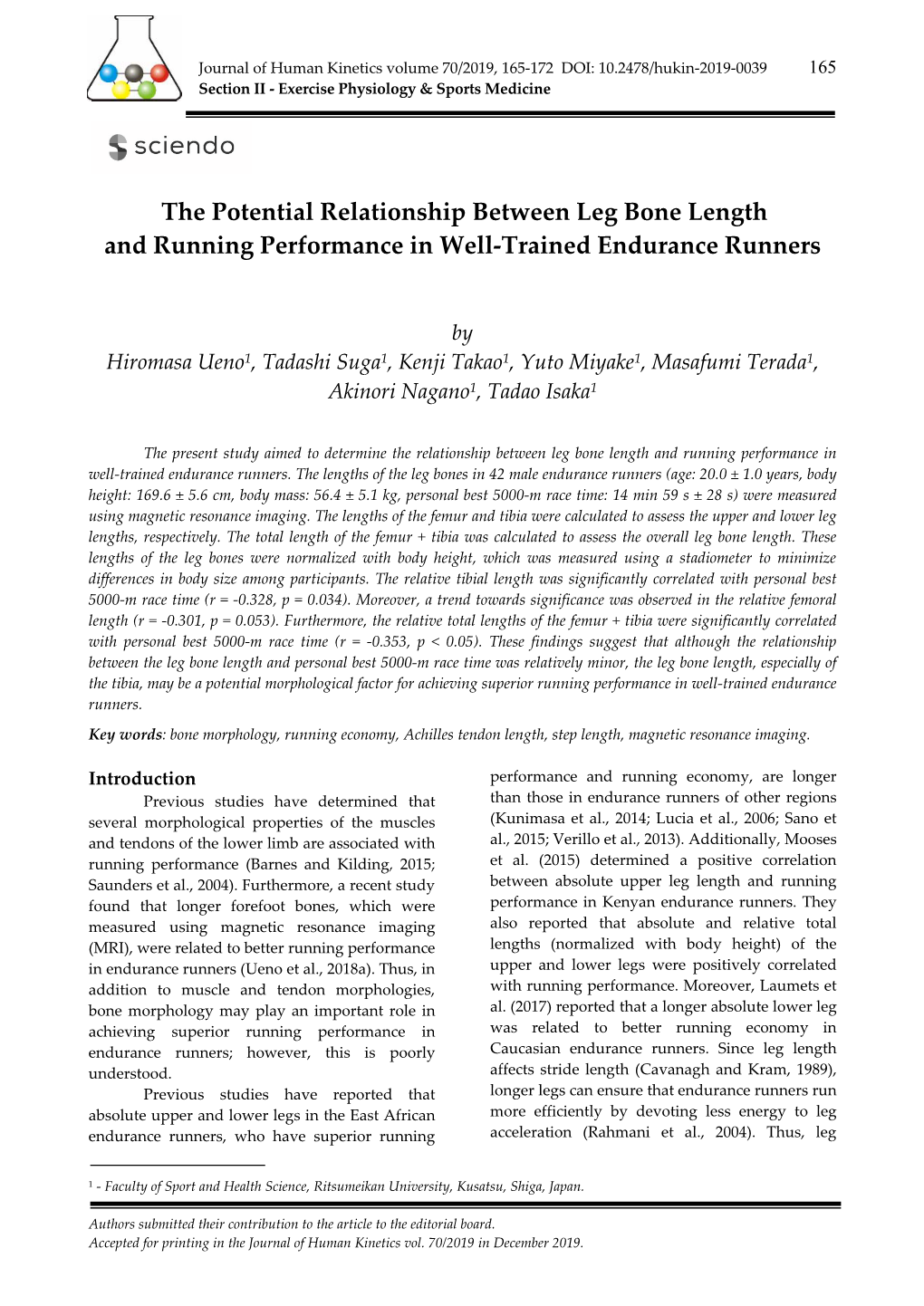 The Potential Relationship Between Leg Bone Length and Running Performance in Well-Trained Endurance Runners