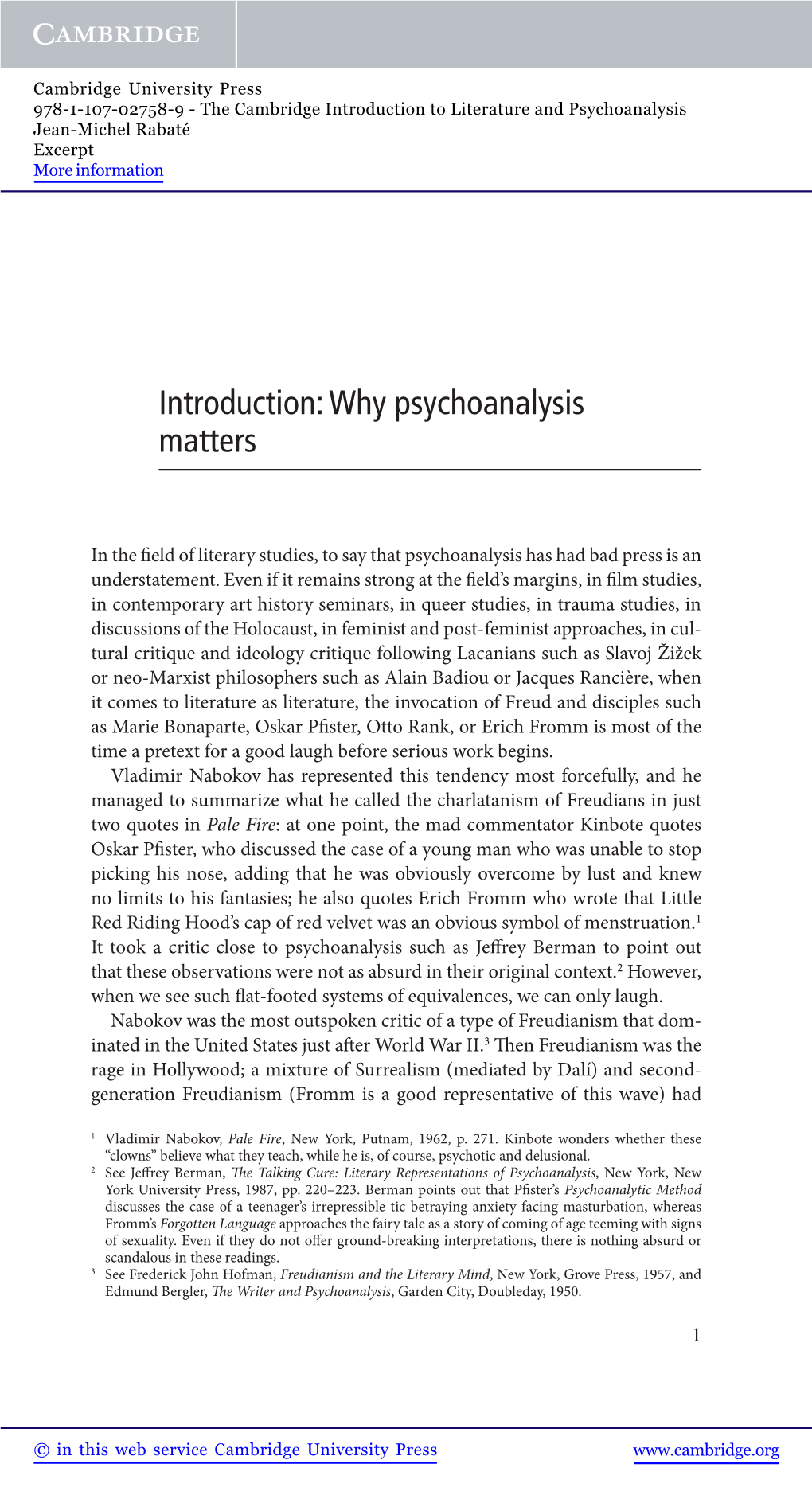 Introduction : Why Psychoanalysis Matters