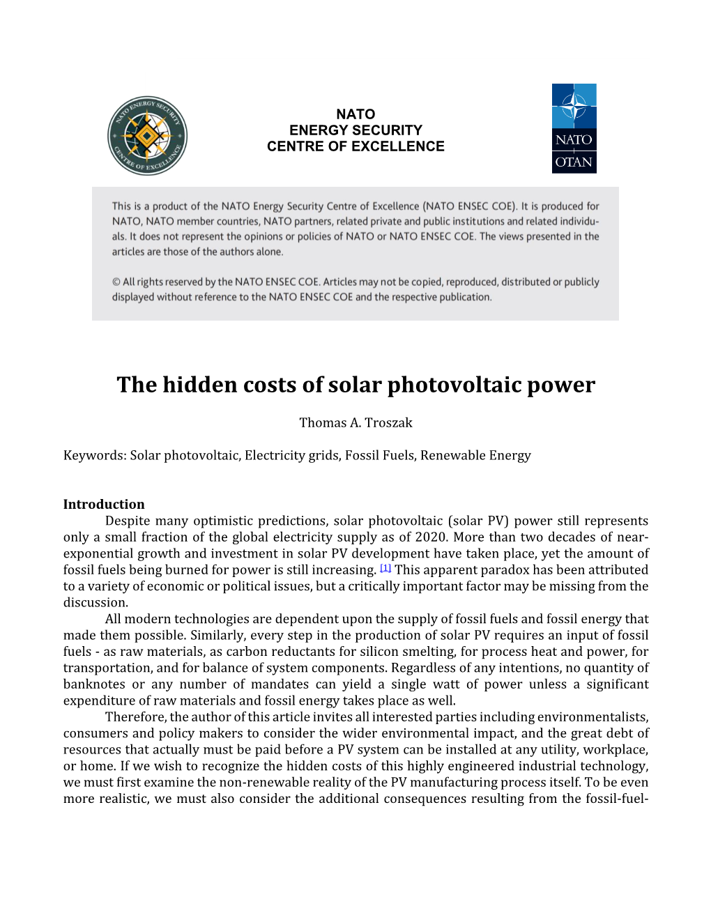 The Hidden Costs of Solar Photovoltaic Power