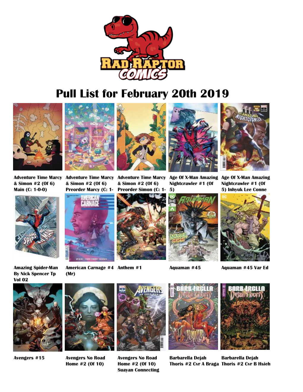 Pull List for February 20Th 2019
