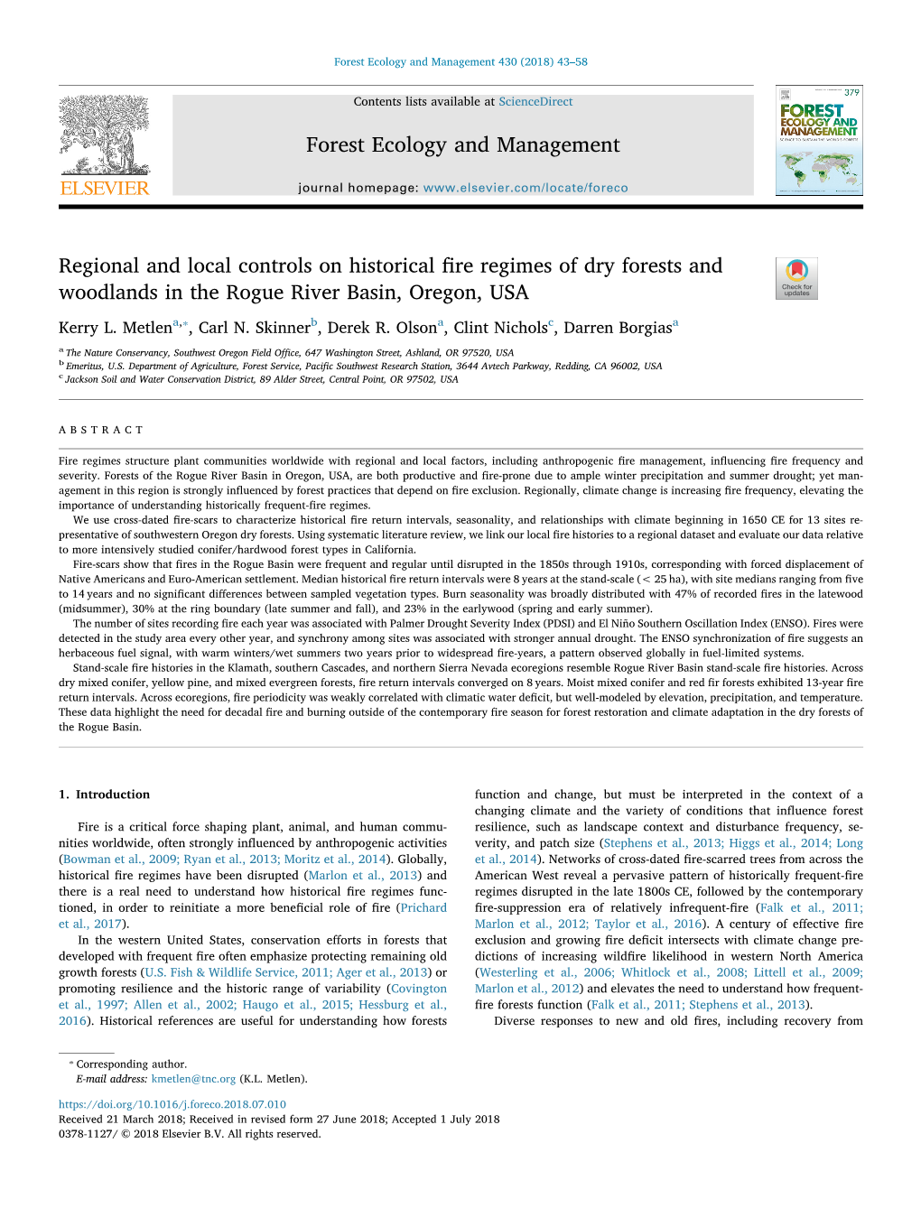 Published Science on Historical Fire Regimes of Ashland and the Rogue Valley