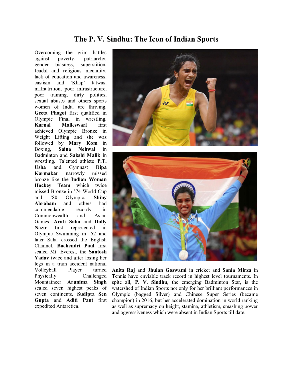 The P. V. Sindhu: the Icon of Indian Sports