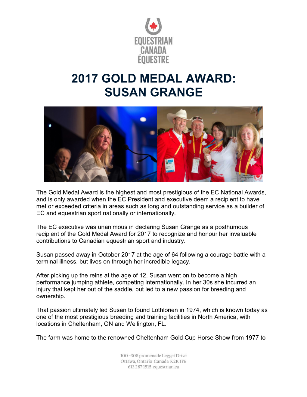 2017 Gold Medal Award: Susan Grange