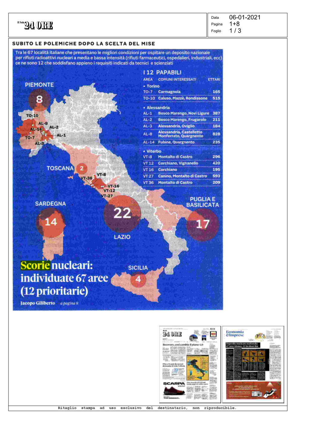 Scorie Nucleari: Individuate 67 Aree (12 Prioritarie)
