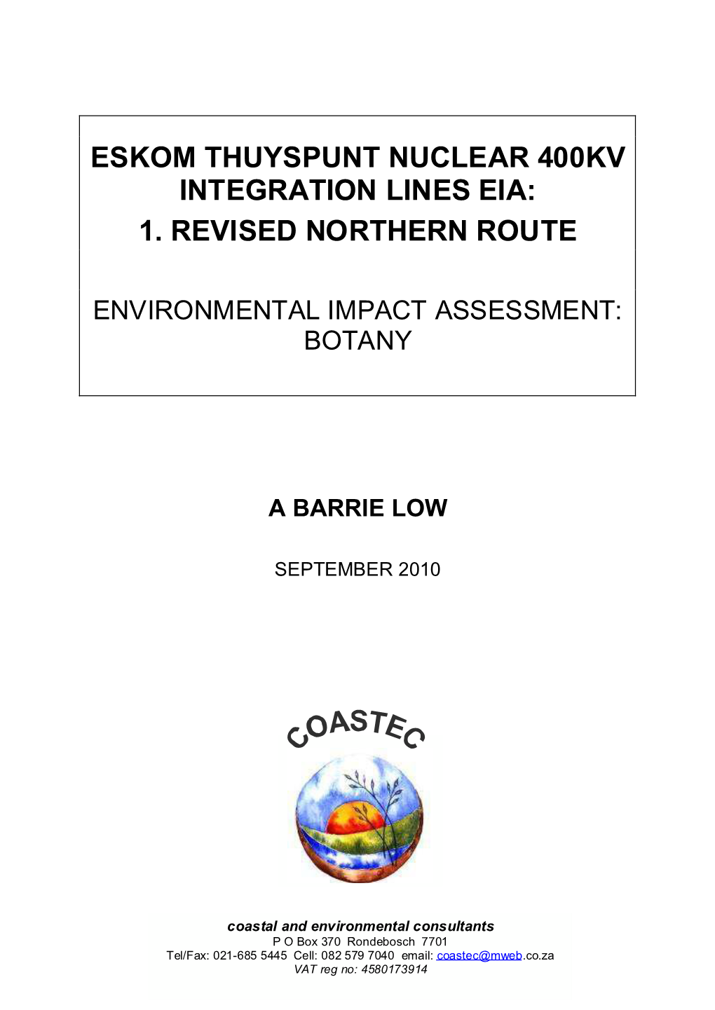 Eskom Thuyspunt Nuclear 400Kv Integration Lines Eia: 1