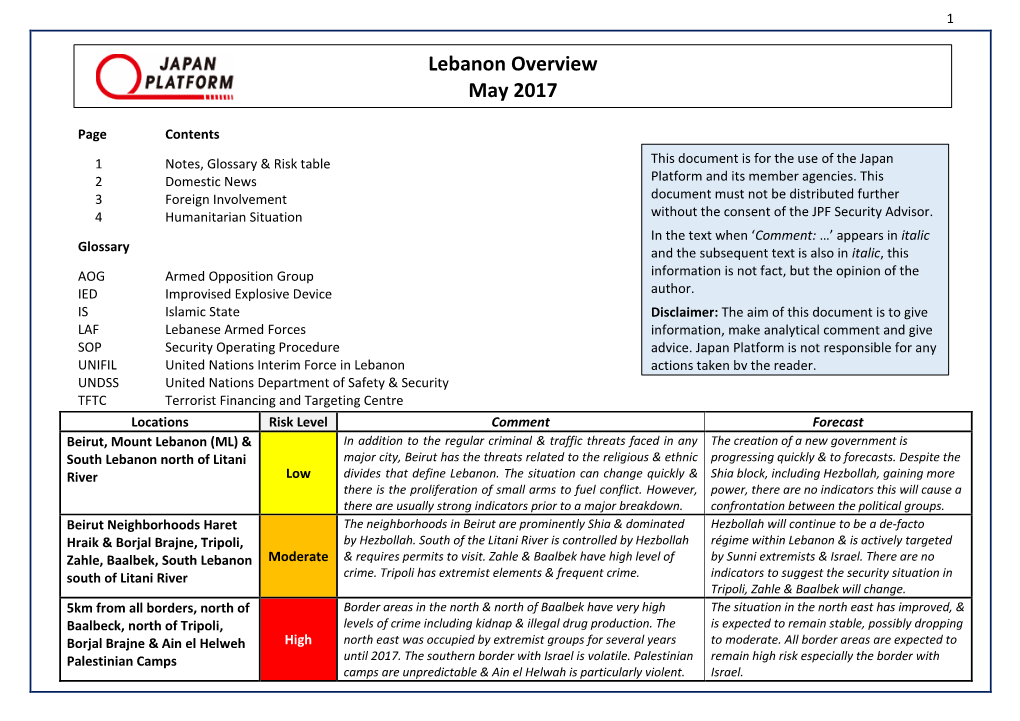 Lebanon Overview May 2017